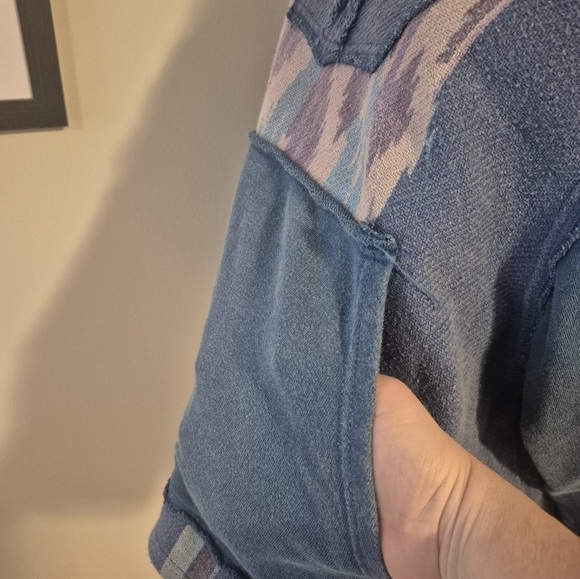 FREE PEOPLE Blue Hooded Baja Pullover poncho Like New Oversized  Hippie Boho - Picture 9 of 14